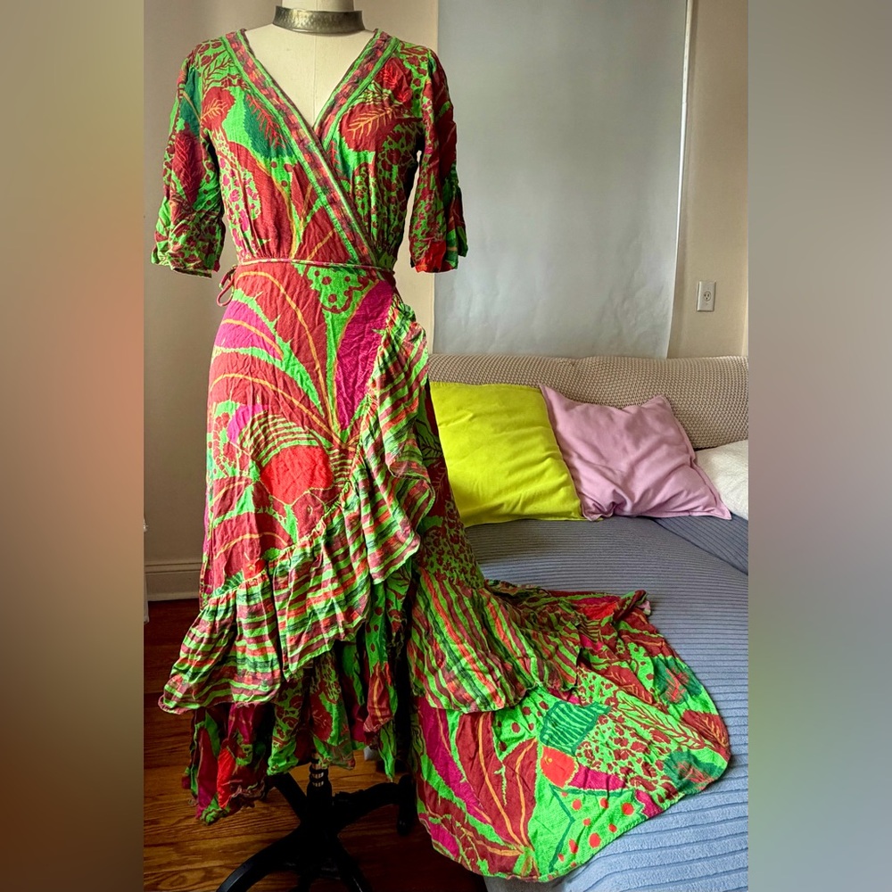 FARM Rio x Anthology flutter sleeve wrap maxi dress size S - Picture 7 of 9